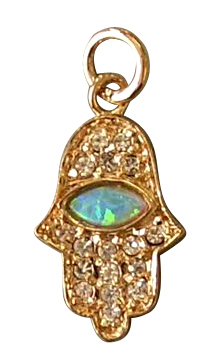 Gold Filled Opal Zirconium Hamsa Pendant