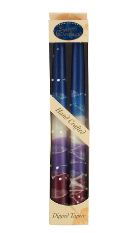 Pair of Galilee Handcrafted Decorative Taper Candles - Mauve, White and Blue