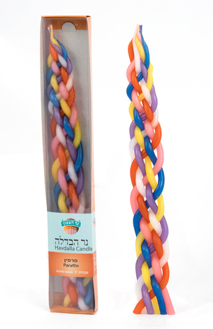Handmade Braided Beeswax Havdalah Candle - Colorful