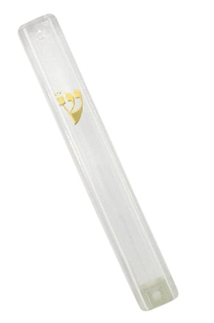 Clear Plastic Lucite Transparent Mezuzah Case, Gold Shin - Various Lengths