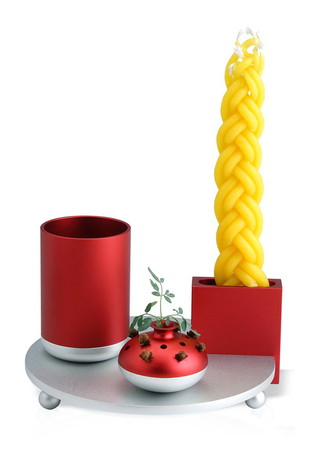 Dabbah Judaica 4-Piece Anodized Aluminum Havdalah Set - Red and Silver