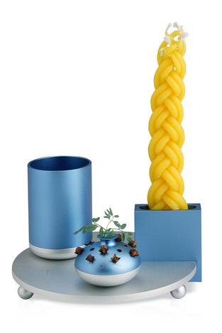 Dabbah Judaica 4-Piece Anodized Aluminum Havdalah Set - Light Blue and Silver