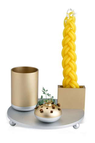 Dabbah Judaica 4-Piece Anodized Aluminum Havdalah Set - Gold and Silver
