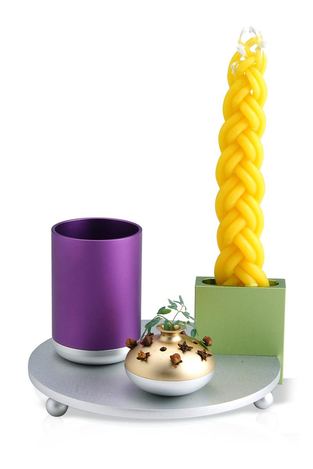 Dabbah Judaica 4-Piece Anodized Aluminum Havdalah Set - Purple and Green