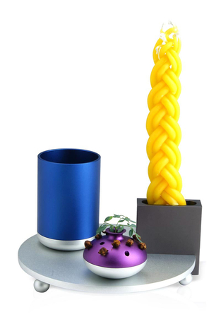 Dabbah Judaica 4-Piece Anodized Aluminum Havdalah Set - Blue and Gray