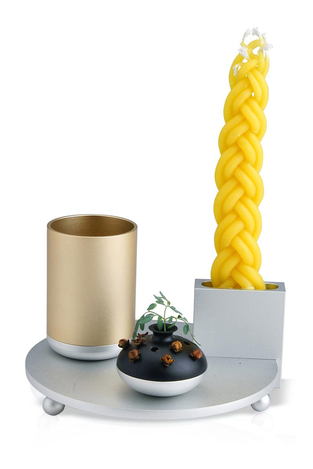 Dabbah Judaica 4-Piece Anodized Aluminum Havdalah Set - Gold and Silver