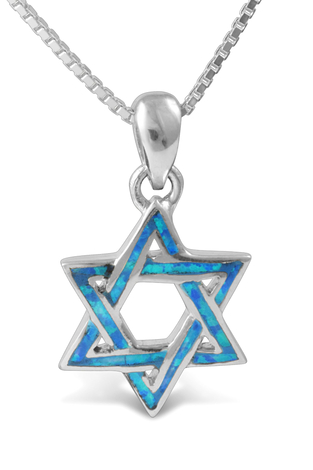 925 Sterling Silver and Opal Interlocked Star of David Necklace Pendant