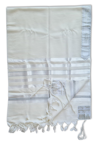 Talitnia Barak, Non-slip Lightweight Wool Tallit Prayer Shawl - Silver Stripes