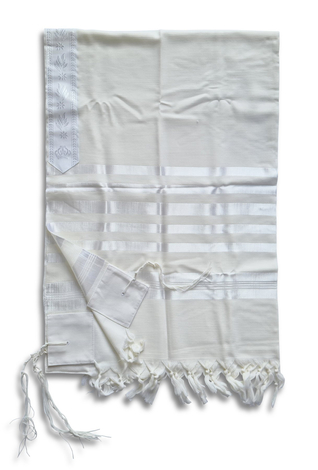 Talitnia Barak, Non-slip Lightweight Wool Tallit Prayer Shawl - White Stripes