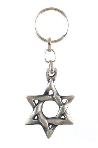 Classic Silver Star of David Keychain - Pewter