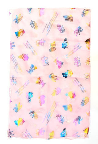 Womans Head Scarf, Seven Species Images and Biblical Verse  Pink