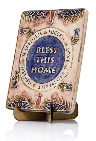 Art in Clay Handmade Ceramic 24K Gold Decorated Plaque - House Blessing English