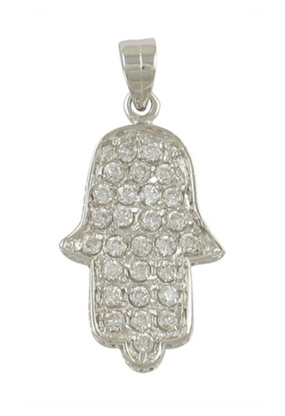 Rhodium Plated Zirconium Hamsa Pendant