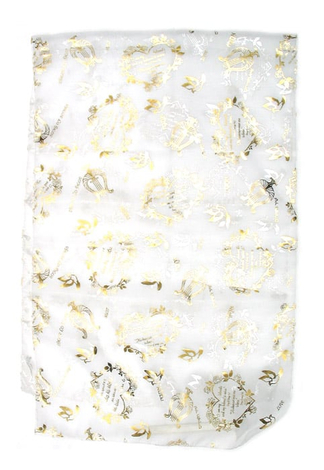 Woman's Head Scarf, Song of Songs Verse with Harp and Dove Images - White