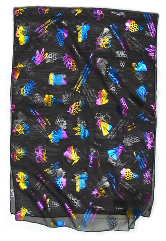 Womans Head Scarf, Seven Species Images and Biblical Verse - Rich Black