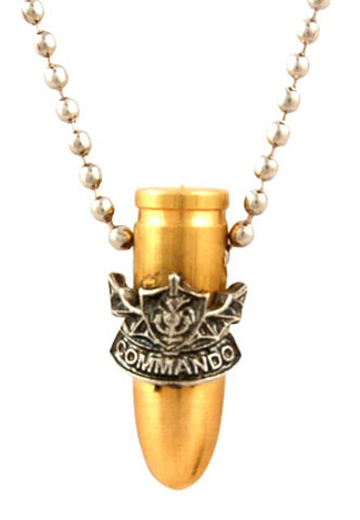 Necklace with Israeli Army Bullet Bronze Pendant, Commando Symbol - Ball Chain