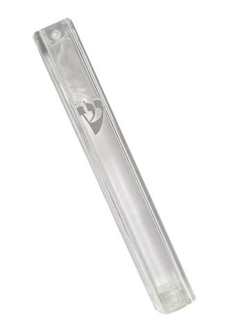 Clear Plastic Lucite Waterproof Mezuzah Case with Silver Shin - Various Lengths