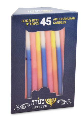 Slender Handmade Dripless Chanukah Candles, Mixed Colors