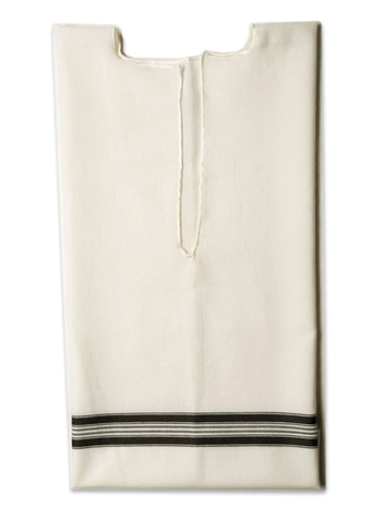 Talitnia White Wool Tallit Katan Without Center Fringes - Black Lines