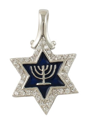 Gold Filled Rhodium Plated Star of David Menorah Pendant