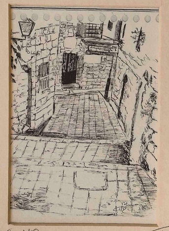 YehuditsArt Sketch Print of Narrow Alleyway in Safed