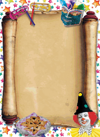 Stationery for Purim - Scroll with Colorful Purim Images