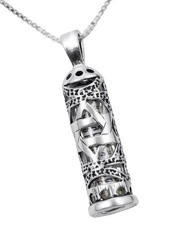 Mezuzah Necklace Pendant Sterling Silver with Cut Out Star of David