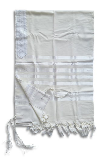 Talitnia Barak, Non-slip Lightweight Wool Tallit Prayer Shawl - White Stripes
