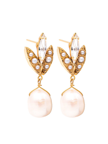 Amaro Pearl Dangle Post Earrings on Yellow Gold Plate  Pearl Jam Collection
