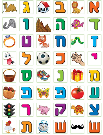 Small Colorful Stickers for Children - Aleph Beit Letters and Pictures