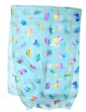 Womans Head Scarf, Seven Species Images with Biblical Verse  Blue