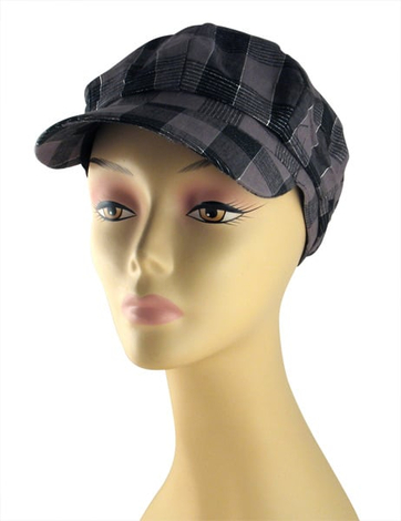 Womens Checked Cap with Metallic Threads