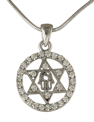 Hamsa Star of David Rhodium Necklace