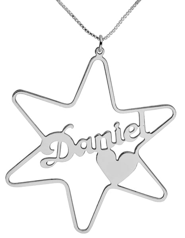 Silver Cursive English Name Necklace - Star of David