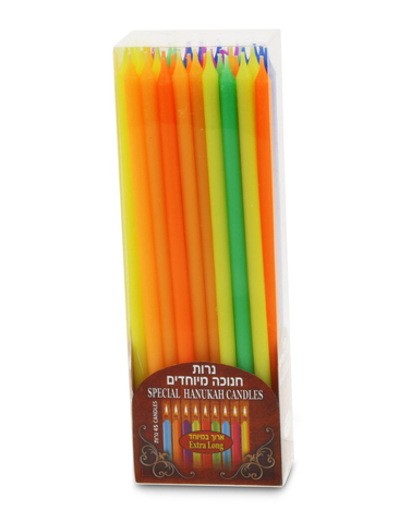 Extra Long Slender Hanukkah Candles in Assorted Colors