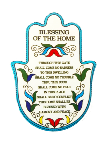 Ceramic Wall Hamsa with Colorful Flowers and Leaves - English Home Blessing