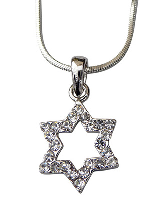 Star of David with white stones Rhodium Necklace