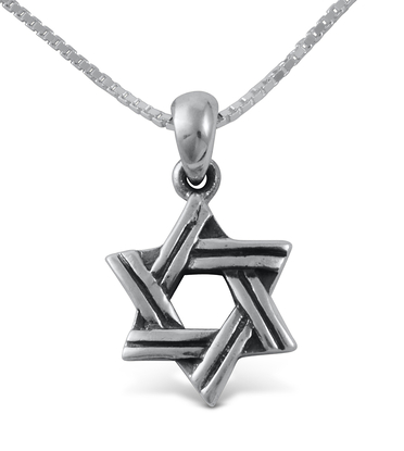 Star of David with Cut Line Design, 925 Sterling Silver Pendant Necklace
