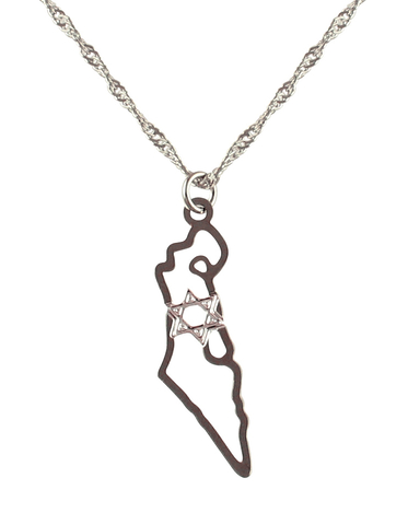 Rhodium Pendant Necklace - Map Outline of Israel with Star of David