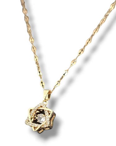 Pendant Necklace, Star of David with Gleaming Crystal - Choose Gold or Silver