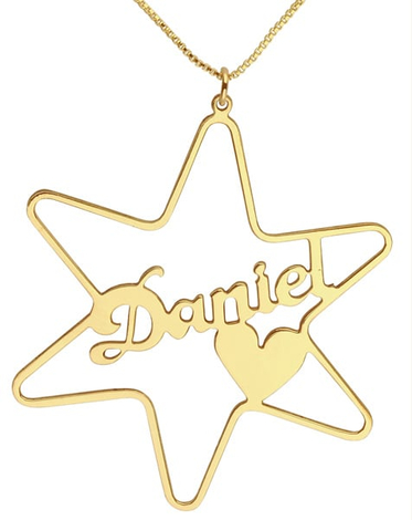 18k Gold Plated Cursive English Name Necklace - Star of David