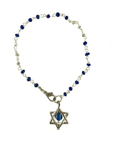 Beaded Kabbalah Bracelet with Decorative Star of David Charm - Dark Blue