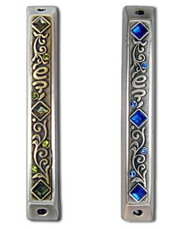 Art Nouveau Mezuzah Case with Stones 1 in stock