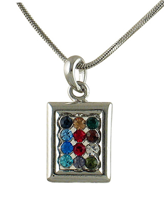 Rhodium Pendant Necklace - Colorful Twelve Tribes Breastplate