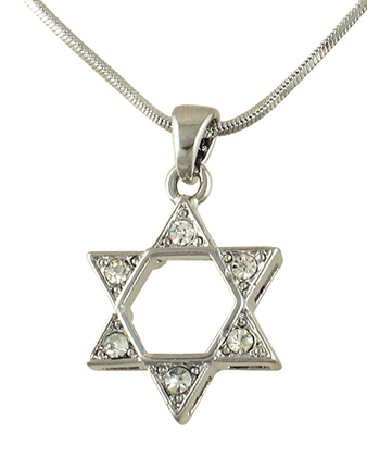 Rhodium Star of David Pendant Necklace - Colored Stones