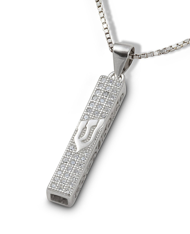 Small Square Mezuzah Necklace Pendant in Sterling Silver