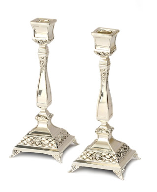 Silver Plated Raised Candlesticks, Engraved Class Design - 7.2 Inches Height