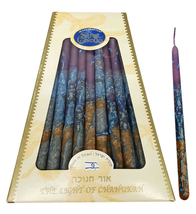 Handmade Dripless Hanukkah Candles - Gold Purple and Turquoise