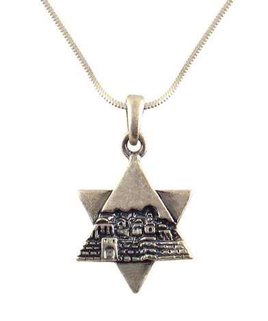 Rhodium Antique Finish Star of David Jerusalem Necklace