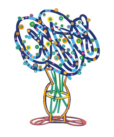 David Gerstein Free Standing Double Sided Flower Sculpture - Blue Bouquet
